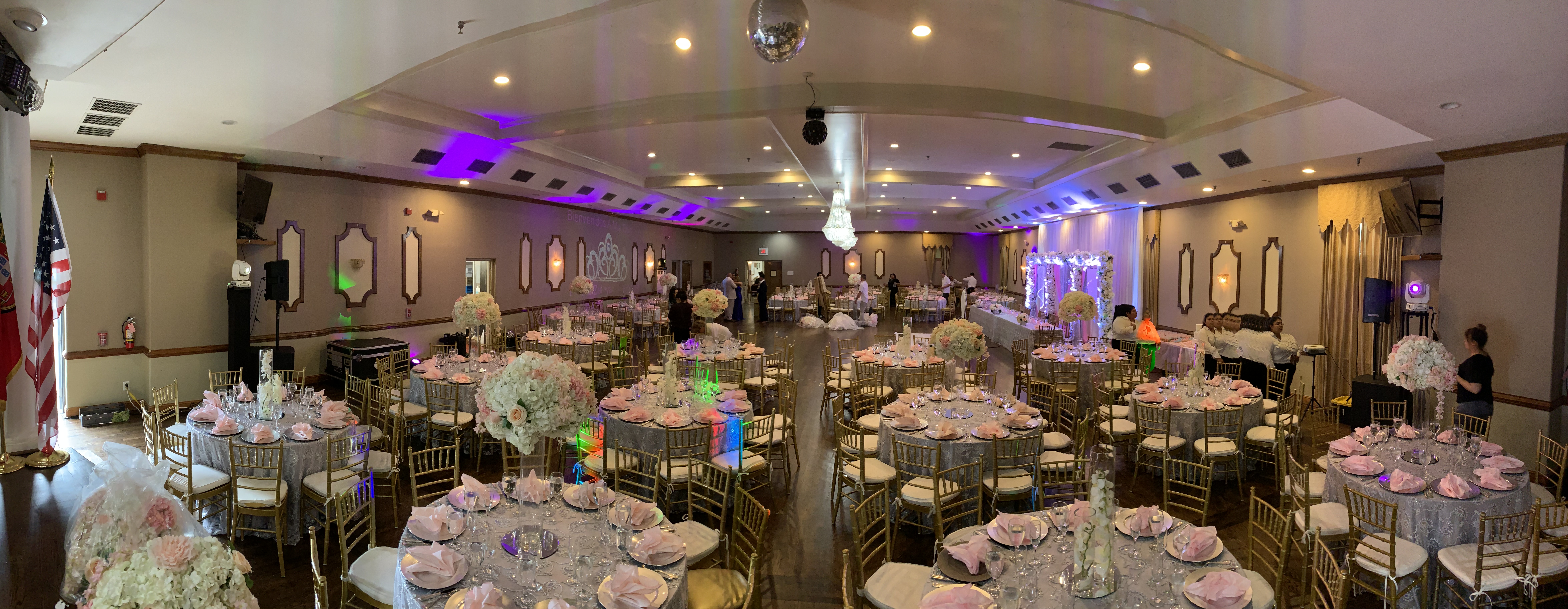 Professional event uplighting and ambient lighting setup